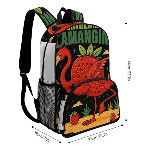 Strawberrini-Flamangini Merch Large Travel Backpack Italian-Brainrot Meme Waterproof Lightweight Daypack White 44x32x19cm2