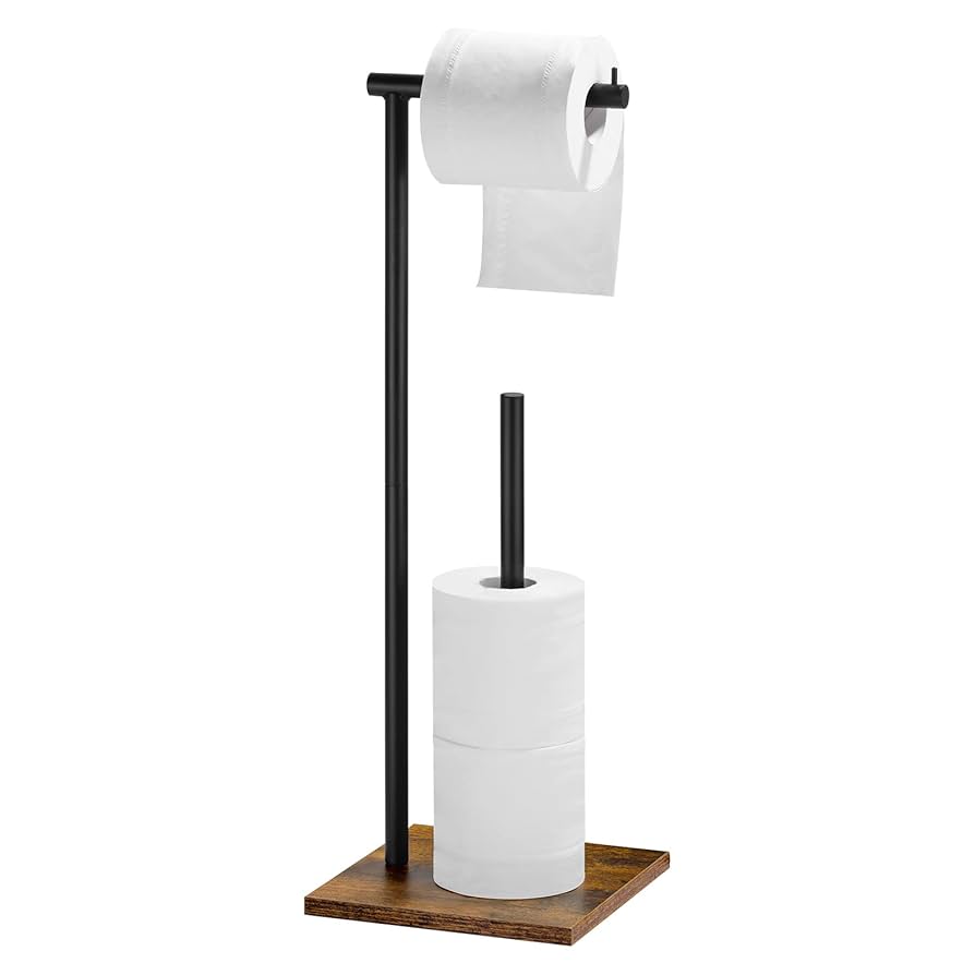 Amazon｜トイレットペーパーホルダー 置き型 木製棚付き 自立式