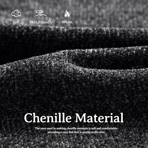 Image of Simple&Opulence Women's Chenille Sweater Crewneck Long Sleeve Pullover Ribbed Cuff Hem Round Neck Jumper Tops