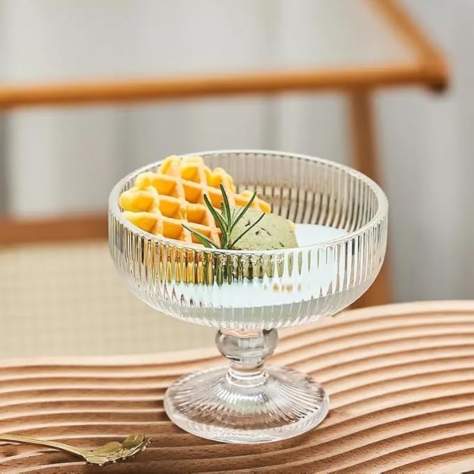 Image of PrimeWorld 260ml Ice Cream Glass Cups - Set of 6 | Dessert, Milkshake, Fruit & Pudding Serving Bowls | Elegant Glass Dishes for Home, Restaurants & Parties | Dishwasher Safe