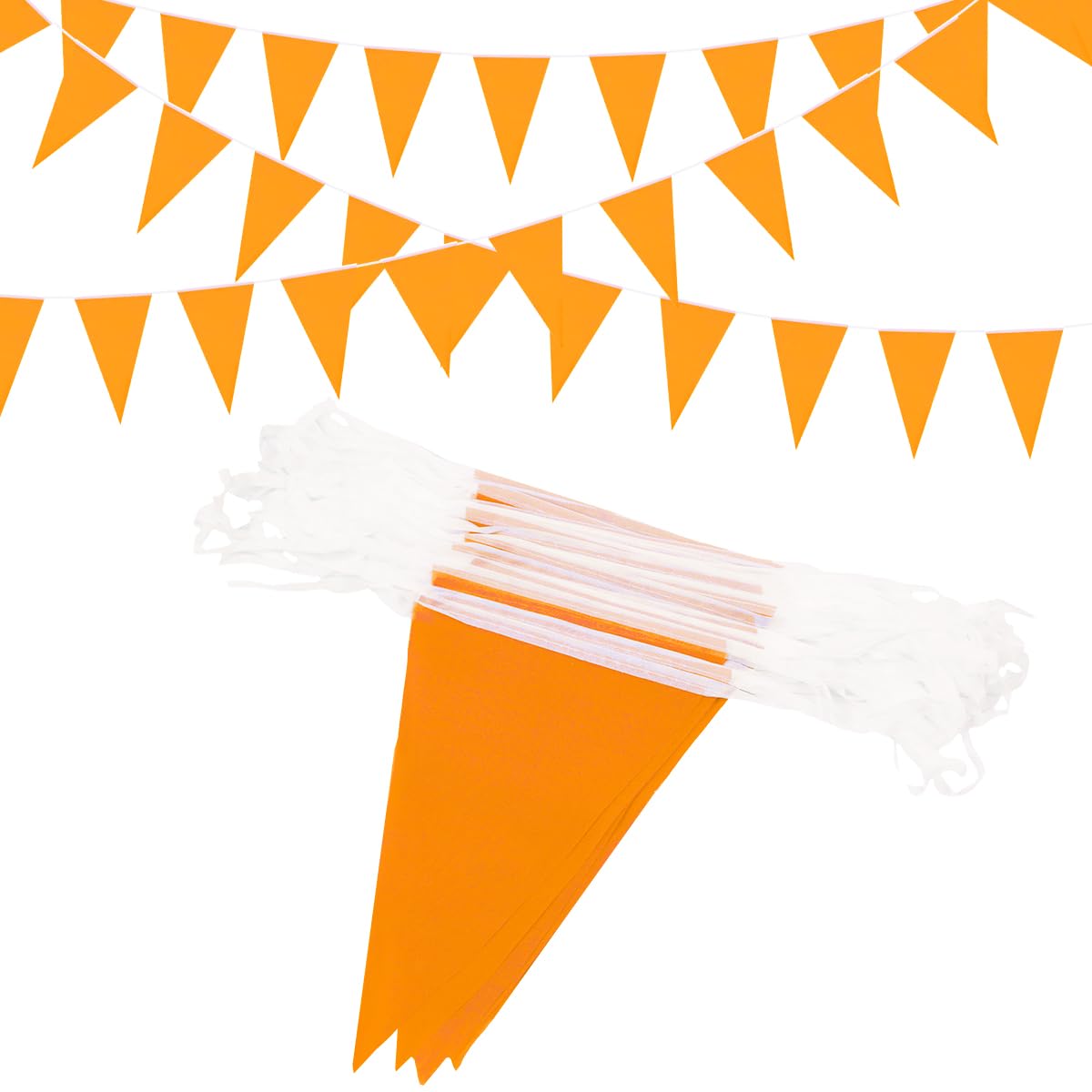 Fabric Bunting Banner for Party Decoration : 164ft/50M Reusable Bunting with 100pcs Orange Flags for Home Garden Birthday Wedding Party