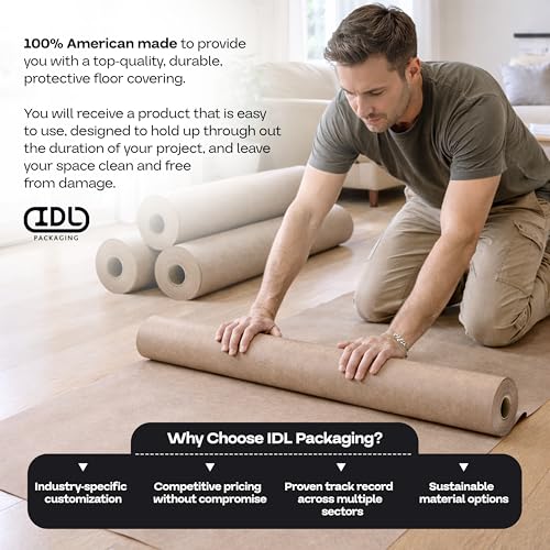 Image of Brown Rosin Masking Paper 24 inch x 1992 inch (166 feet, 332 sq.ft.) - Thick Floor Covering (66 lb Thickness) - USA-Made Masking Paper for Painting and Construction, Surface Protection by IDL Packaging