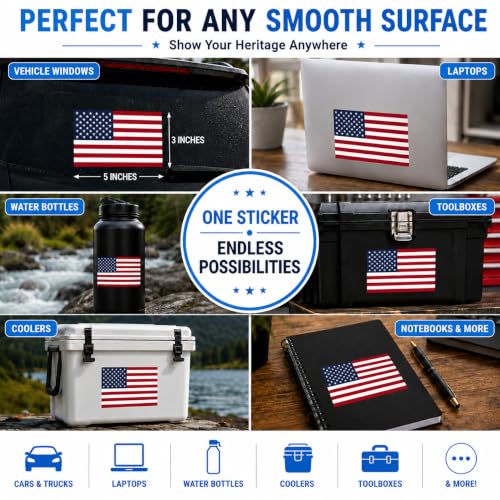 Image of American Flag Vinyl Flag Stickers, Car Decals, Waterproof Indoor Outdoor, Laptop Stickers, Car Bumper, USA Flag, 5 x 3 Inches, Set of 3