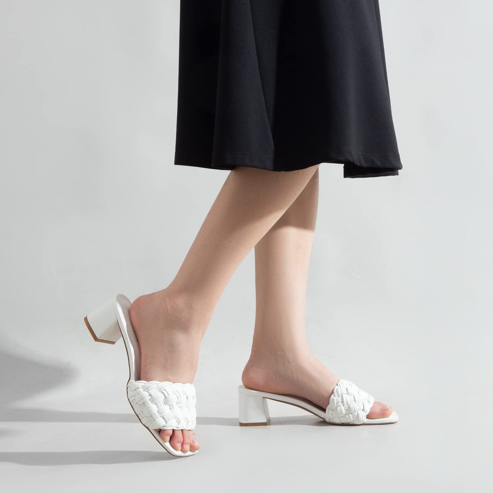 Greatonu Women's Braided Sandals with Block Heel Square Open Toe Mules Heels Summer Dressy Shoes for Women