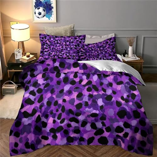 Parure de lit 3D imprimé léopard violet en microfibre de qualité supérieure - 6