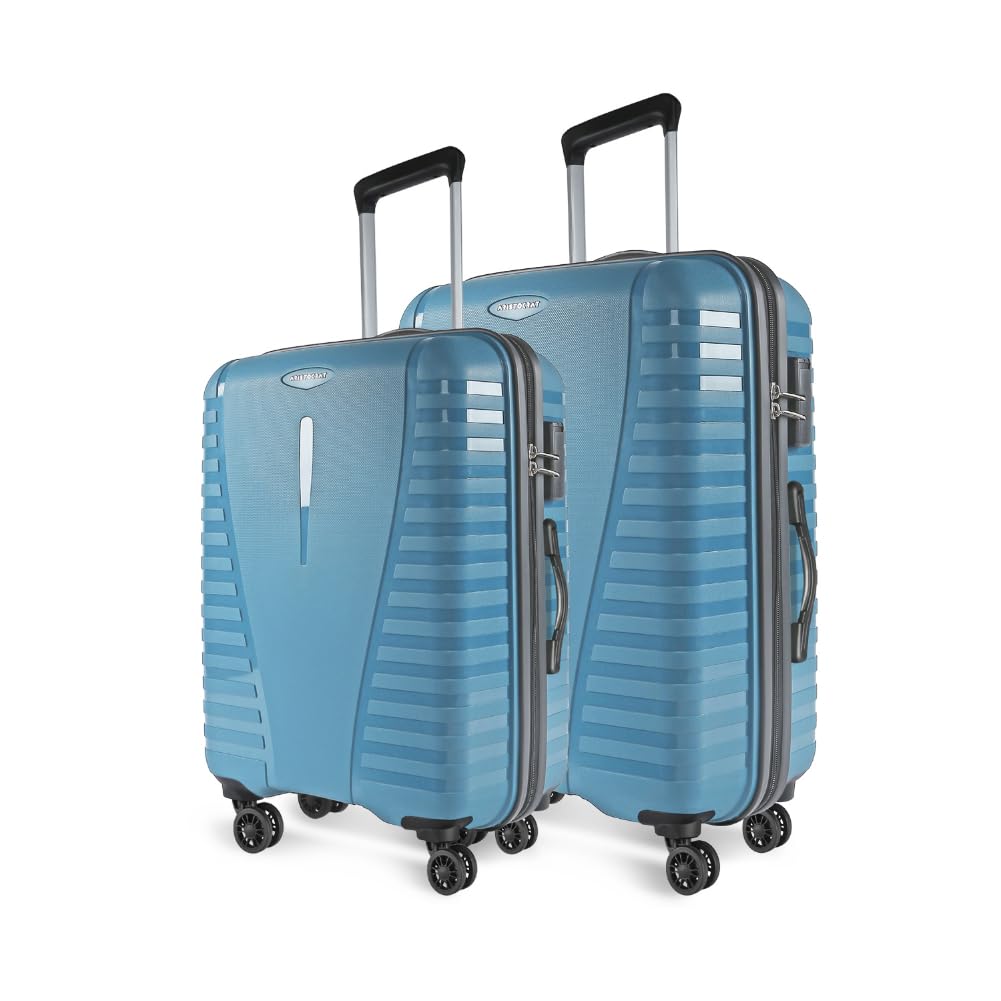 Aristocrat Air Pro Set of 2 Hard Luggage (66+76cm) | Medium and Large Check-in Luggage | Lightweight Luggage with Strong Wheels, Secured Zip and Secured Combination Lock | Cross Teal | Unisex