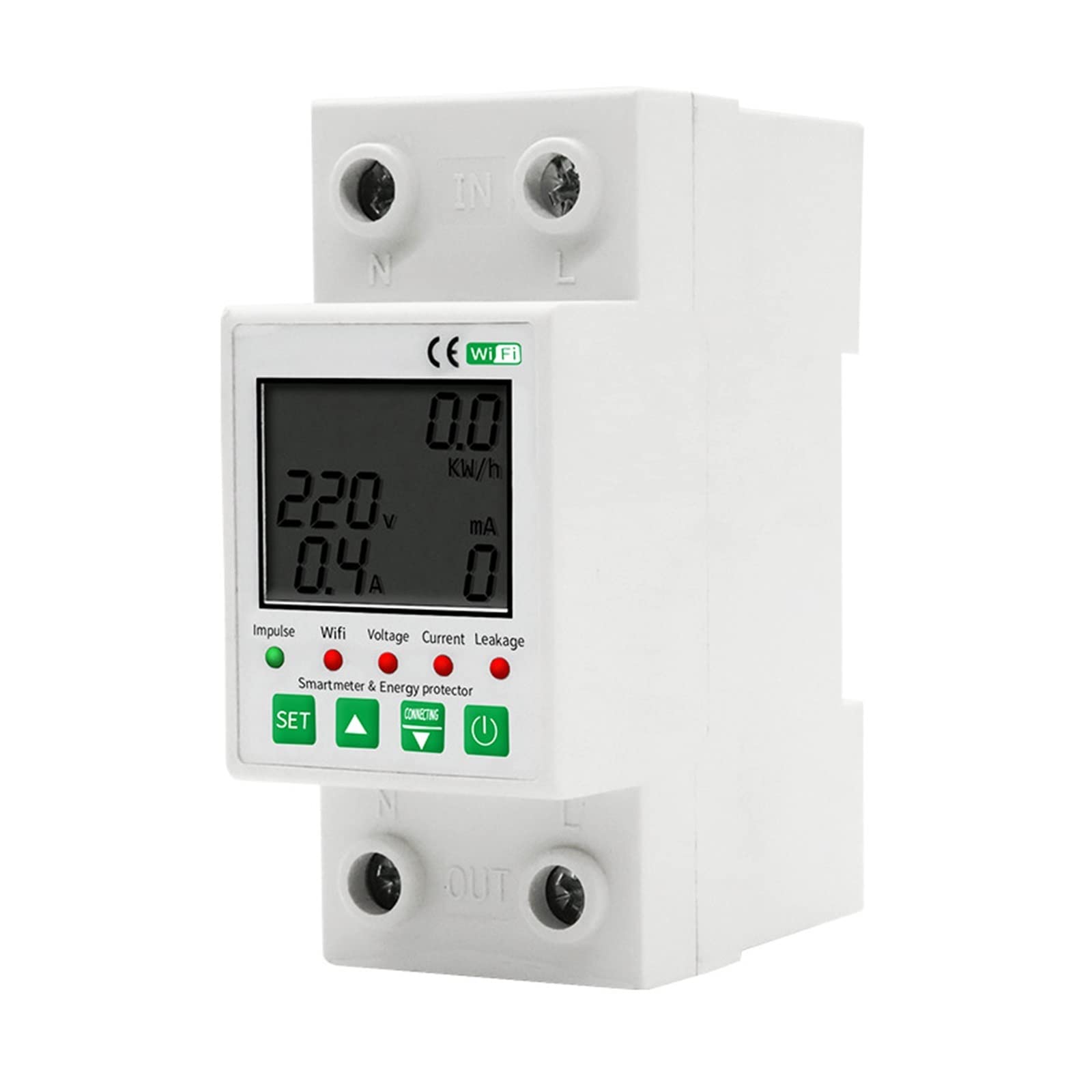 Contatore di energia intelligente Tuya APP Smart Energy Meter 2P 63A KWh Meter Wattmetro Over Under Voltage Leakage Protect Protezione da perdite da sottotensione
