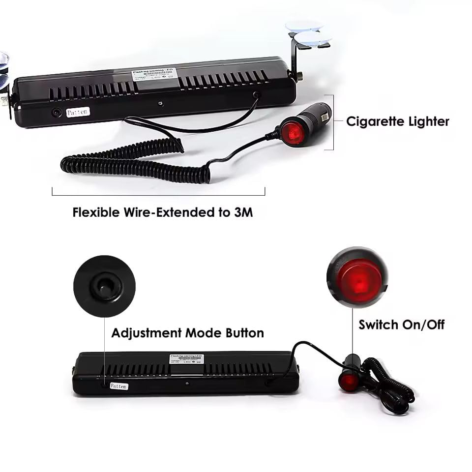 Image of AutoBizarre 12V Car Dash Emergency Warning Strobe Red Blue Flasher Windshield Sucker LED light With Multiple Flashing Modes For All Cars, Emergency Vehicles, etc. (9 LED Red Blue White)