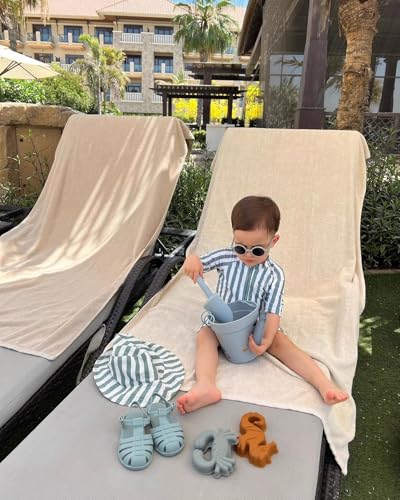 Image of Girls One Piece Swimsuit Zipper Long Sleeve Rash Guard Green Striped Sunsuit Seersucker Bathing Suit with Ruffle Butt