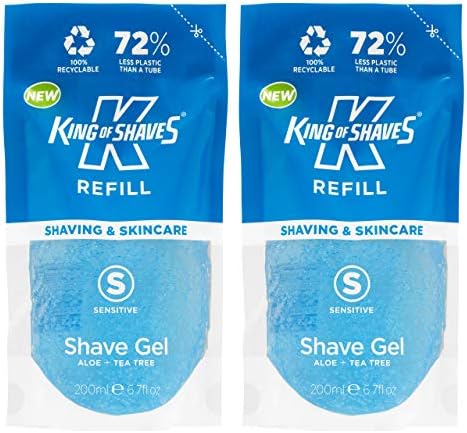 King of Shaves Sensitive Shaving Gel For Men, Refillable Aluminium Bottle 1 x 250ml & Refill Shave Gel Pouch 2 x 200ml, Vegan & Vegetarian Friendly