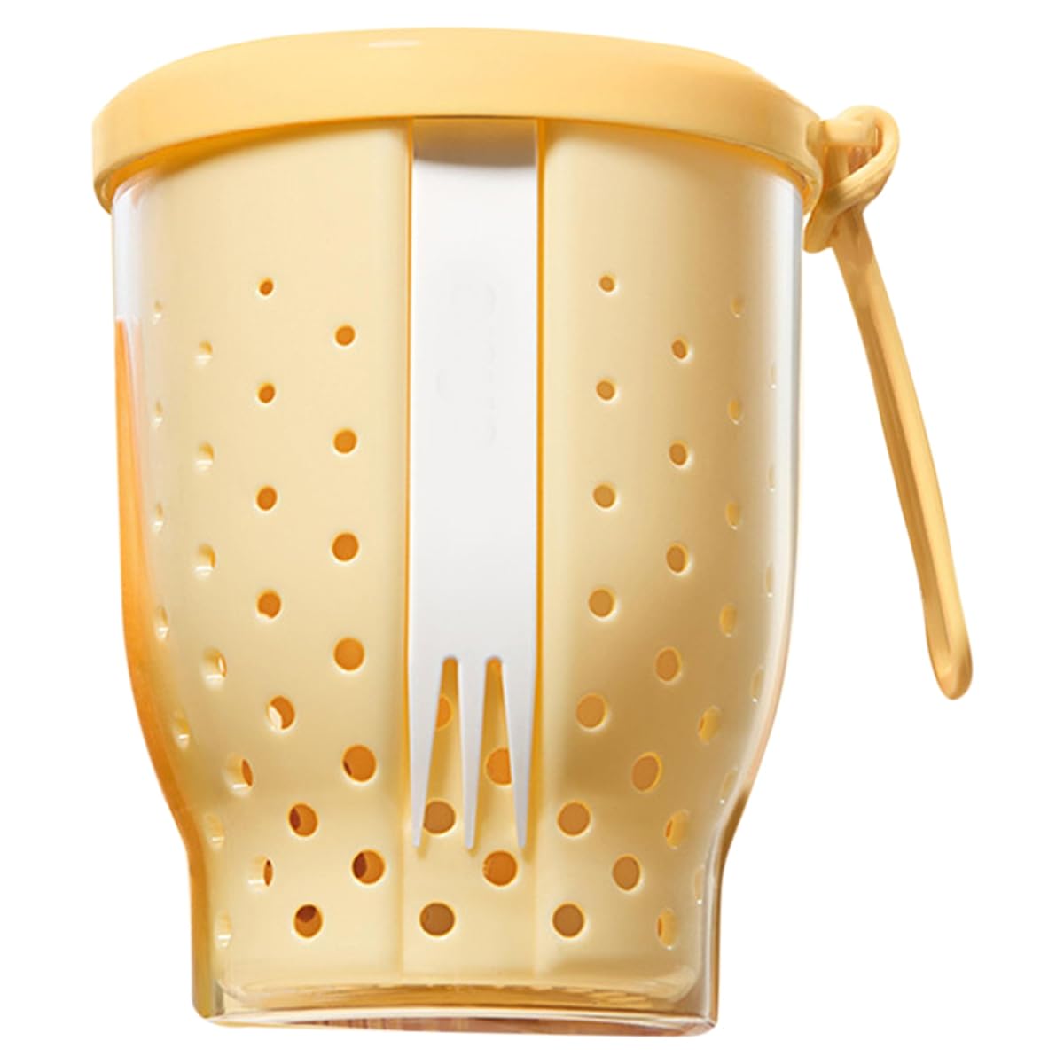 CTRLZS 25 Oz Reusable Fruity Fruit Salad Storage Cup for Car, Includes Fork and Leakproof Lids, Travel Snack Container Yellow