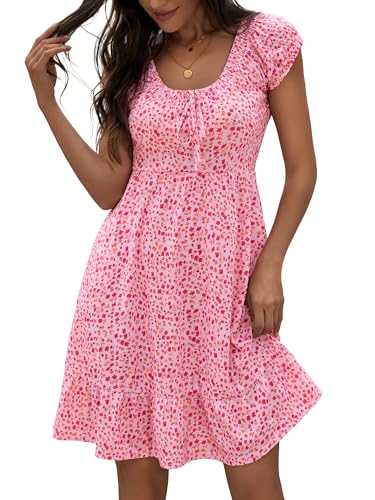 Image of HUHOT Teen Petite Women Floral Short Summer Mini Dresses with Pockets Cute Milkmaid Sundress 2026