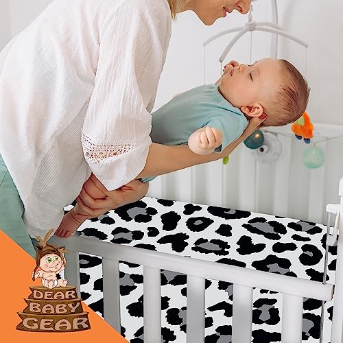 Image of Dear Baby Gear - Baby Crib Sheets - Toddler Bed Sheets - Breathable Fitted Bed Sheet - Nursery Bedding - Cribs Mattress Cover - Standard Crib Sheet for Girls & Boys - 52x28x10 (Gray Leopard Print)