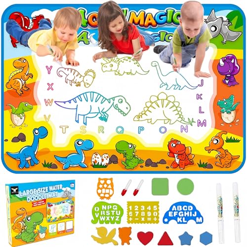 Water Doodle Mat for Toddlers 1-3: Mess-Free Coloring Toy,Dries in 5-10 Mins for Endless Play,Dinosaur Reusable Aqua Painting Board Toddler Toys,Birthday Gifts for 1-3 Year Old Boy