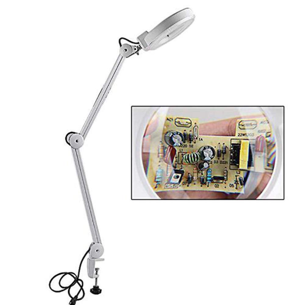 Lupa, lámpara de aumento de 5 aumentos, lente con luz diurna brillante, lámpara de escritorio con aumento, brazo oscilante giratorio, lámpara de sobremesa para mesa, tareas, manualidades, joyería