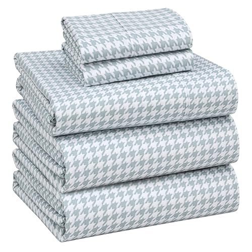 Image of RUVANTI 100% Cotton Percale Sheets Split King Size, Houndstooth | Crisp Cooling, Deep Pocket 16 inch, Soft Breathable & Durable, Hotel-Style, 5 Piece Set