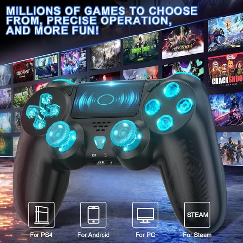 Gamrombo Wireless Controller für PS4, Game Controller kompatibel mit PS4/Pro/Slim/PC Gamepad mit Turbo/Zurück Taste/Dual Vibration/6-Achsen Gyro Sensor/Touchpanel – Bild 6