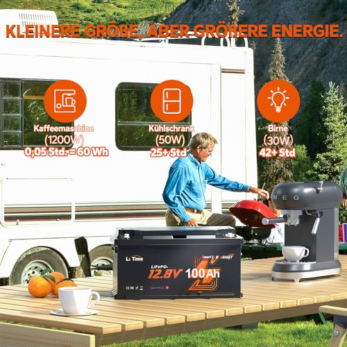 LiTime 12V 100Ah LiFePO4 Batterie Bluetooth H190, Wohnmobil-Untersitz DIN H8 L5 Größe Gruppe 49, 100A BMS...