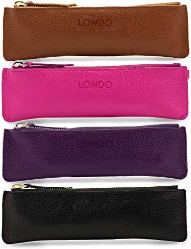 Londo Zippered Genuine Leather Pen and Pencil Case Cosmetic Pouch
