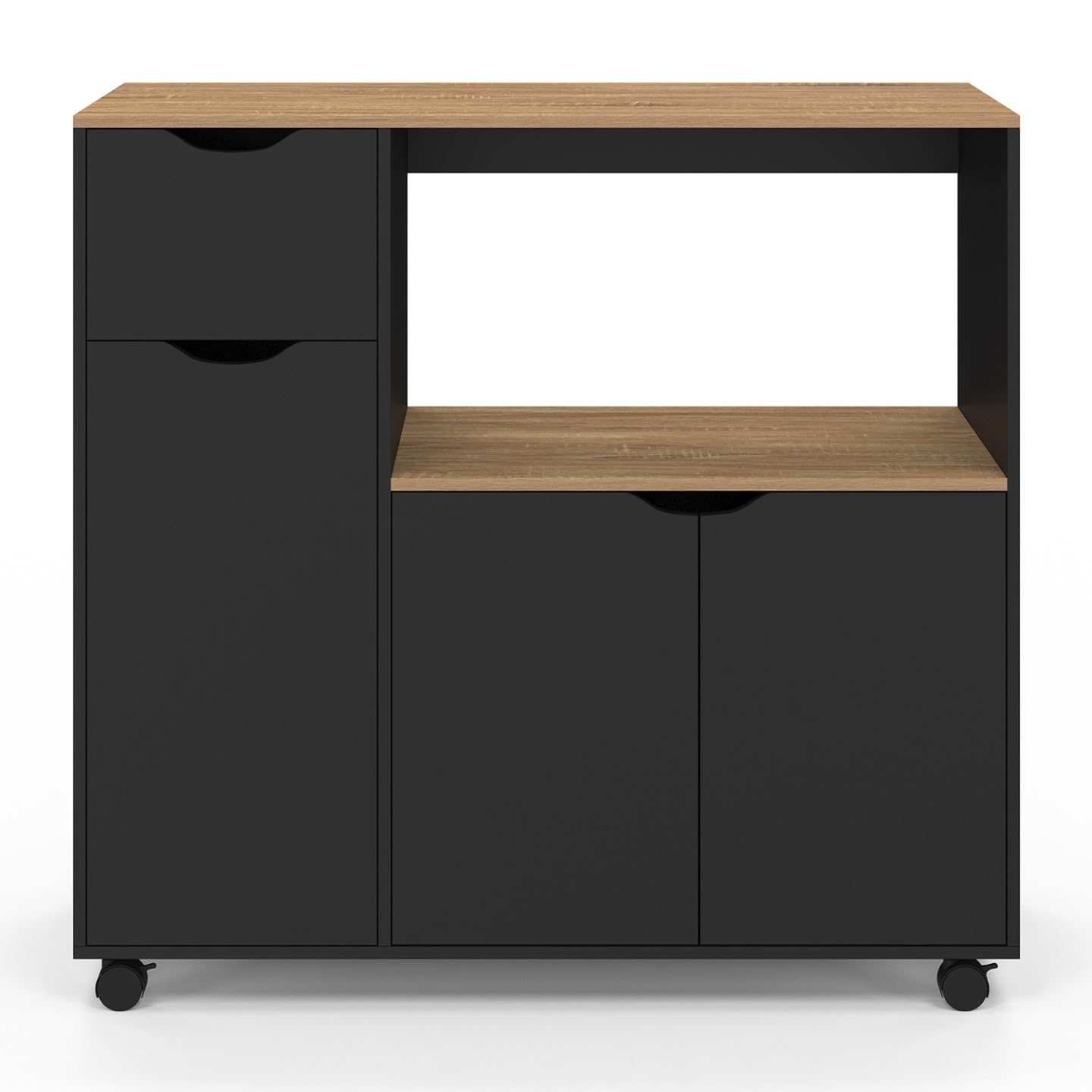 IDMarket COSI XXL - Postre para microondas de cocina (90 cm), diseño de madera negra y bandejas de haya, color negro