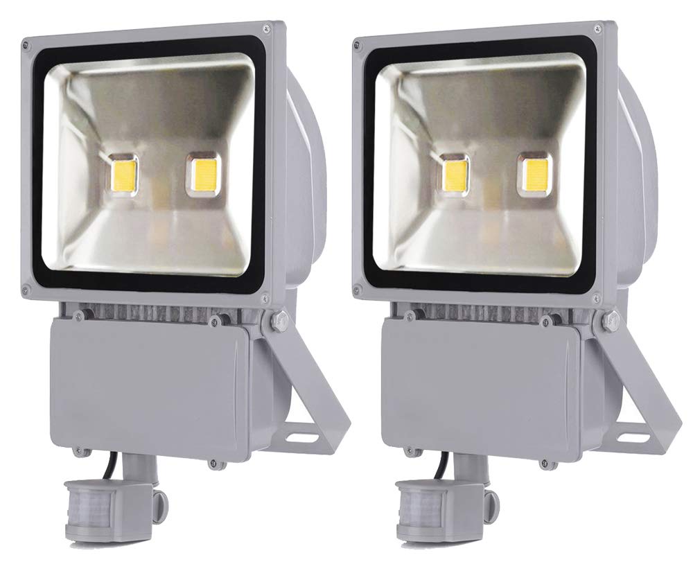 2X 100W LED Strahler Fluter+Bewegungsmelder Kaltweiß kaltweiss Objektbeleuchtung Wandstrahler Flutlicht Außenstrahler Gartenlampe IP65 85V-265V