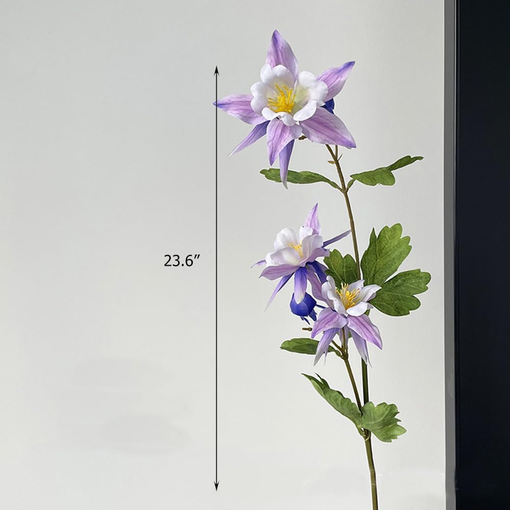 3Pcs Columbine Artificial Flowers Stem 23.6In Fake Clematis Greenery Branches for Vase Wedding Home Kitchen Table Floral Decoration (Purple)
