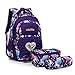 WindTook Zaino Scuola Elementare 3 in 1 Zaino per Bambina Zainetto Bambina Zaino per Ragazza Zainetti per Bambini Borse Scolastici Adolescente con Borsa da pranzo Astuccio Viola