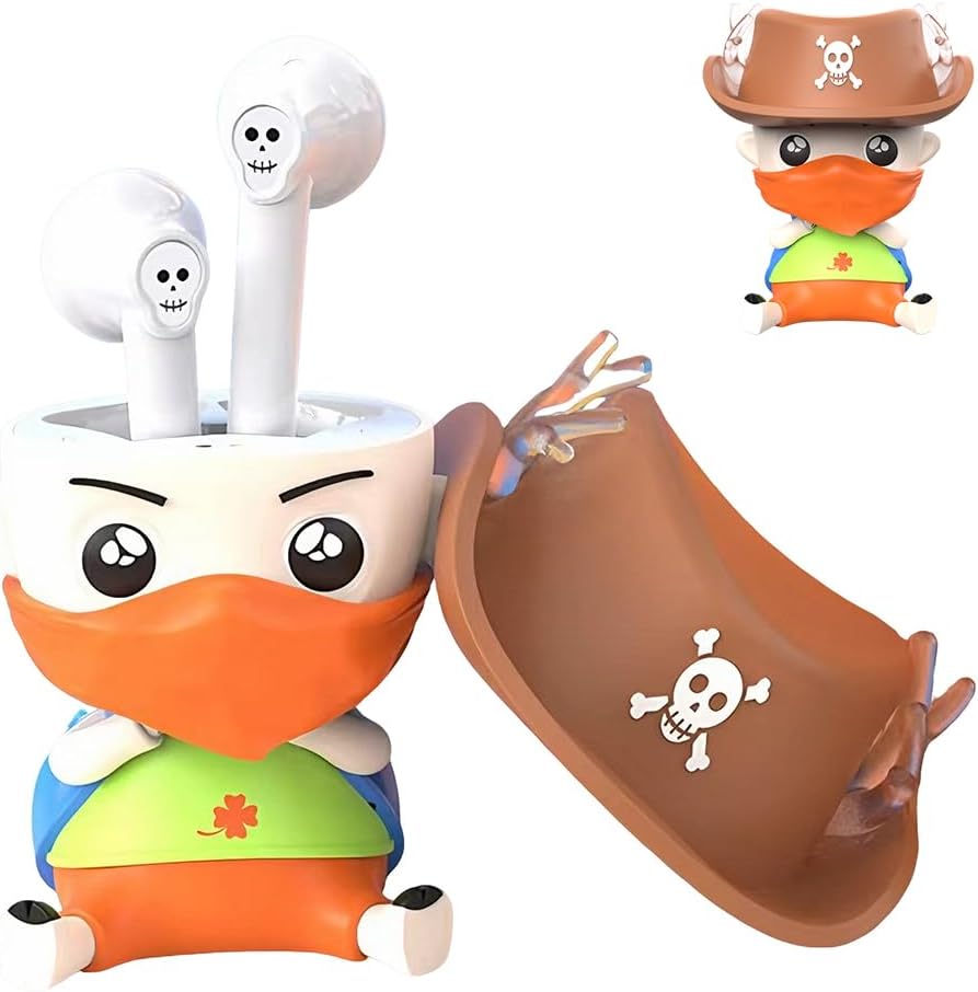 Christmas holiday gifts, pirate elk Playful Cowboy cartoon fun figurine headphones, personalized character toy semi in ear wireless headphones, Trendy and cool wireless earphones（Blue）