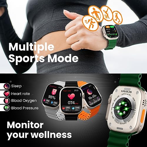 Image of Kratos SW17 Ultra+ Smartwatch with 1.96 inch Touch Display, Advanced BT Calling, Wireless Charging Smart Watch, Voice Assistant, 100+ Sports Modes, Rotating Crown, Metallic Body, IP67, Heart Rate, SpO2