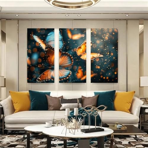 Tableau diamant pour maison haut de gamme triptyque 3D papillon léger broderie cristal 5D - 2
