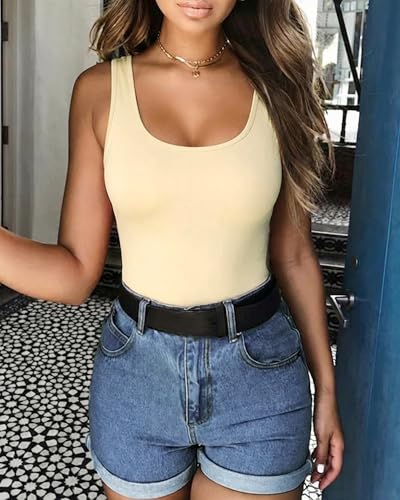 Image of MANGOPOP Women's Tank Top Bodysuit Scoop Neck Sleeveless Body Suits Sexy U-Back Backless Going Out Tops