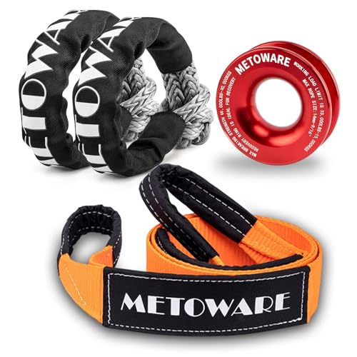 METOWARE Snatch Block Ring, Winch Pulley with 2PC 1/2'' Soft Shackle, 3
