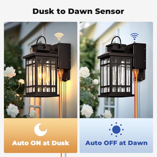 Image of Dusk to Dawn Outdoor Lighting with GFCI Outlet, Modern Oil Rubbed Bronze Exterior Light Fixtures, Anti-Rust Outdoor Lights for House, Garage, Patio, Doorway, 100% Aluminum, Waterproof