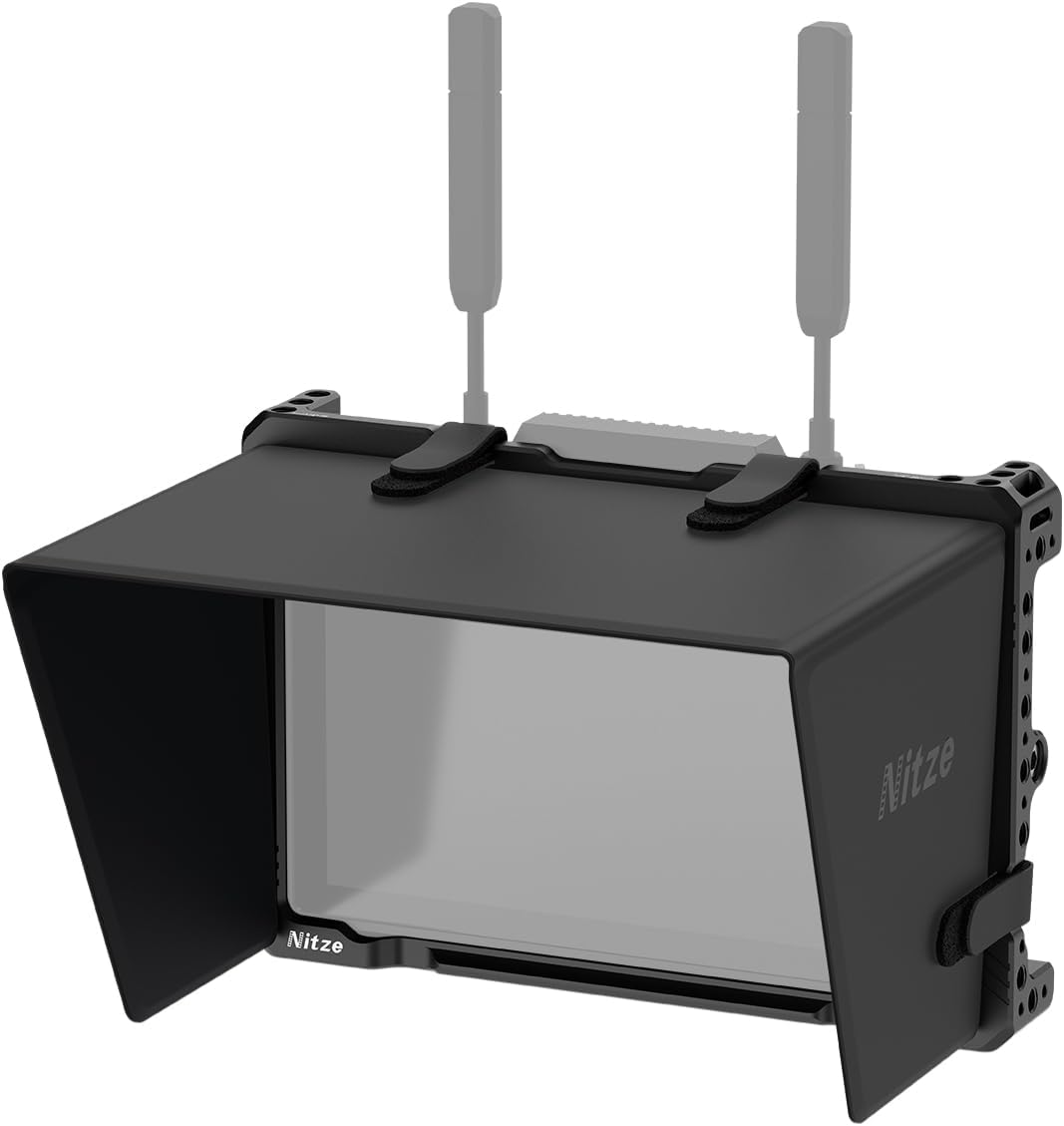 Nitze Cage for Hollyland Pyro 7 Monitor with PU Leather Sunhood and Built-in NATO Rail - JT-H02B