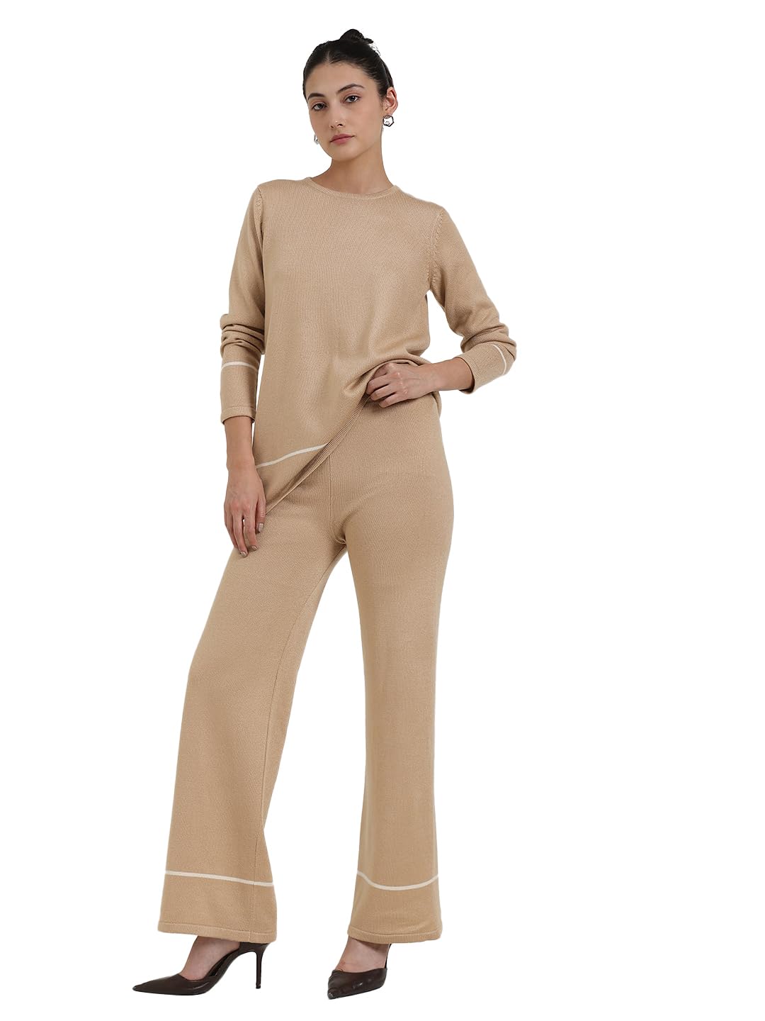 fablestreet Women Sweater Coord Set | Elegant A-Line Fit Round Neck Long Sleeves Striped Pattern | Premium Acrylic Fabric for Casual & Workwear-picture-38