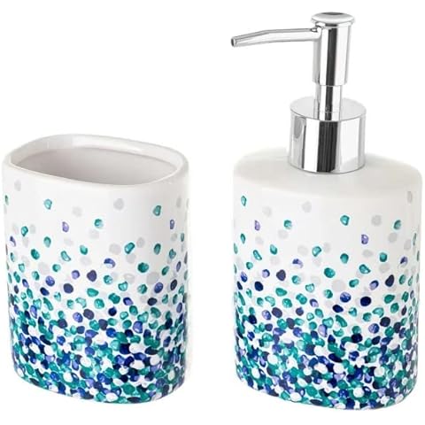 Space Home - 2 Pieces Bathroom Accessories - Set Bathroom Accessory Kit - Bath Accessory Set - Refillable Wash Hand Liquid - Includes Soap Dispenser + Toothbrush Holder Cover