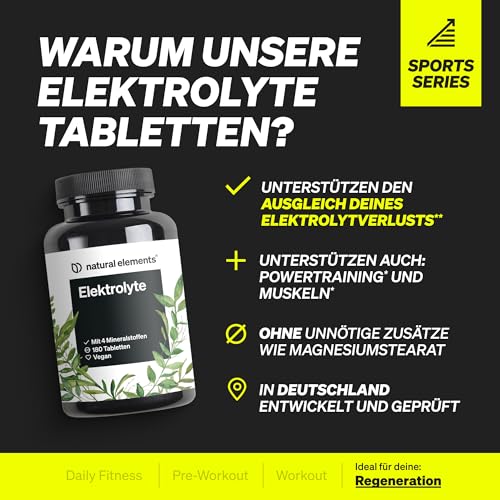 natural elements Elektrolyte Tabletten – 180 Stück – mit Magnesium, Kalzium, Natrium und Chlorid – mit Magnesium für dein Elektrolytgleichgewicht und deine Muskelfunktion – geeignet für Keto Ernährung