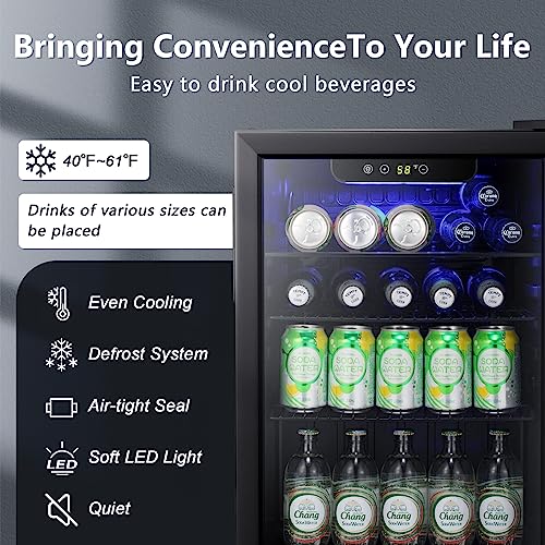 Image of Antarctic Star 95 Can Beverage Refrigerator Cooler - Small Wine or Champagne Cooler， Mini Fridge Soda or Beer, Electronic Temperature Control,Small Drink Dispenser,for Home and Bar,2.5Cu.Ft,Black