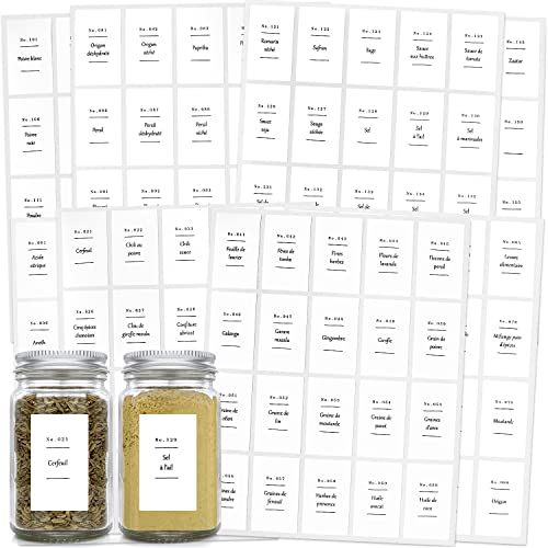 160 Étiquette Épice Français Bocaux Autocollants Adhésives Organisation pour Cuisine Pots de Confiture Bouteille de Rangement