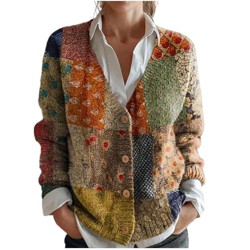 Strickjacke Damen Kurz Cardiga Norweger Pullover V-Ausschnitt...