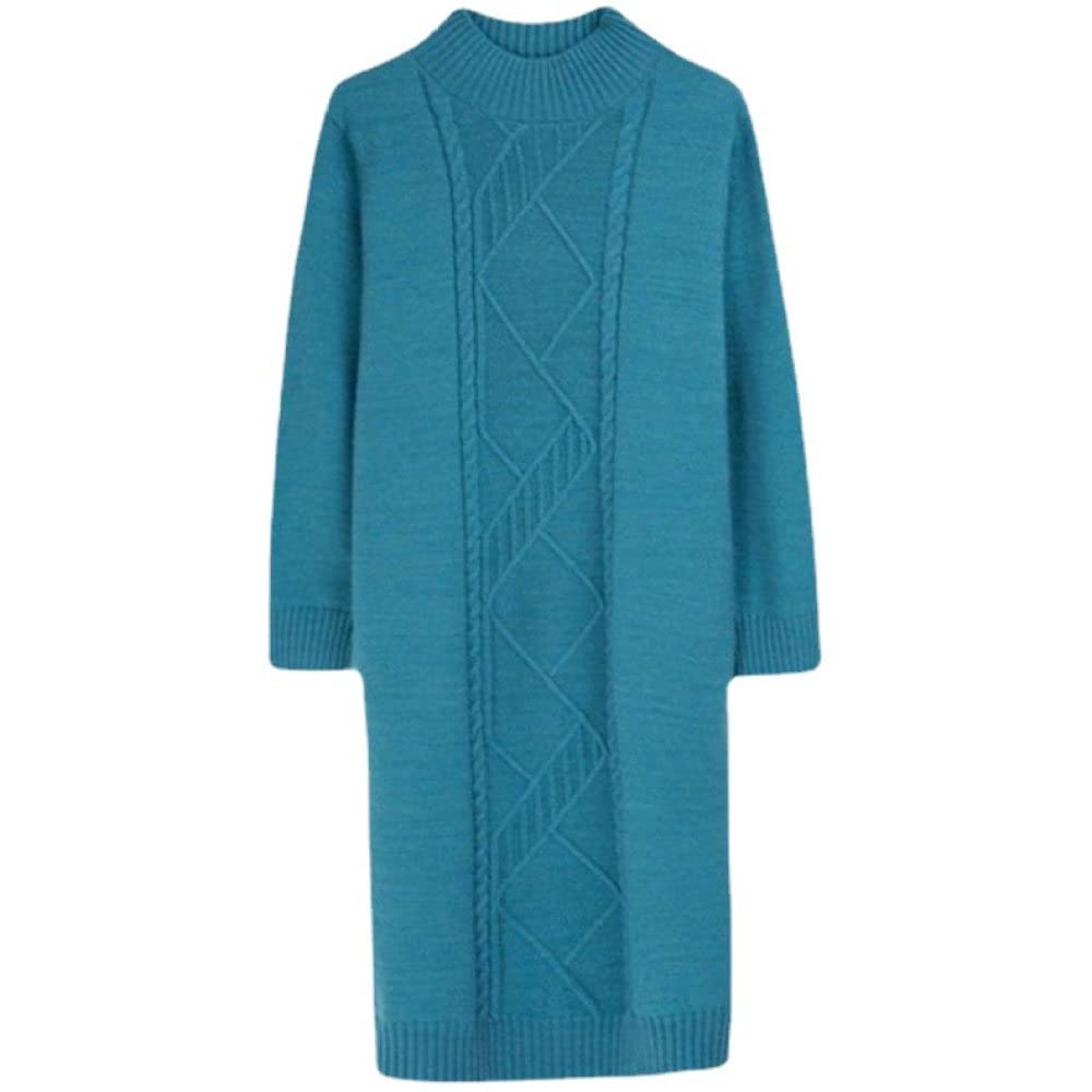 Pulls Tricot Femme,Robe Pull À Col Roulé pour Femme Chunky Diamond Cable Tricoté Pull Bleu Pull Printemps Slim Fit Pull Tops Cadeau pour Petite Amie Fête des Mères,L