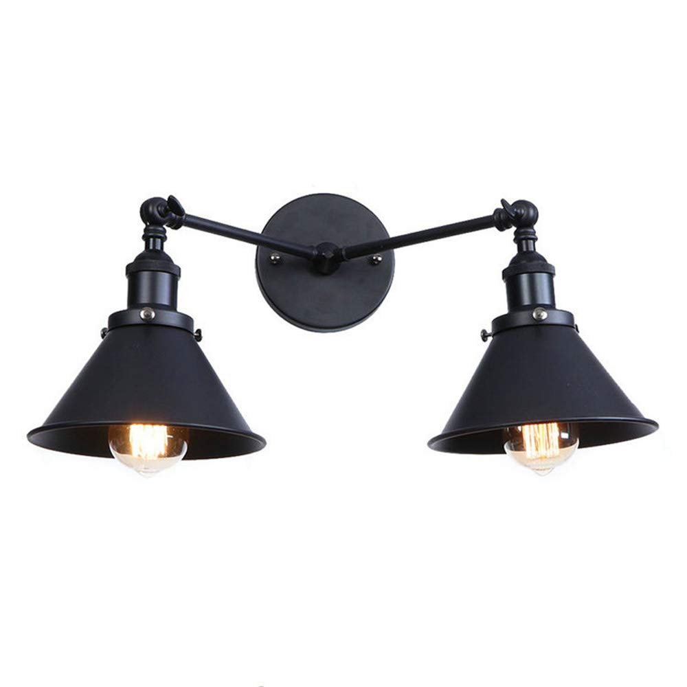 ZTCHSENZT Wall Sconces, Retro Loft Adjustable Wrought Iron Wall Light Industrial V-intage Adjust Bedside Wall Lamp E-dison E27 Double Iron Wall Sconce Fixture Home Indoor Lighting,Black