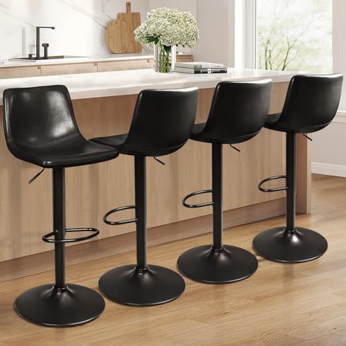 Image of Waleaf Adjustable Bar Stools Set of 4, Modern Faux Leather Swivel Barstools