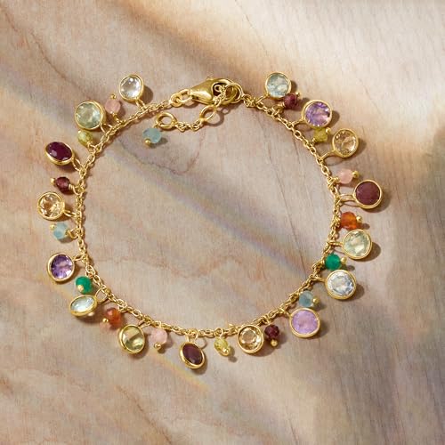 Ross-Simons 10.80 ct. t.w. Multi-Gemstone Bead Station Bracelet in 18kt Gold Over Sterling. 7 inches3