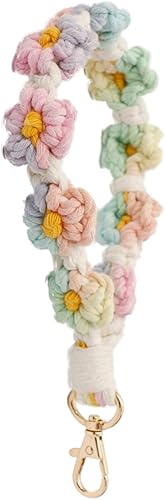 Poagoep Llavero bohemio hecho a mano, llavero de muñeca, llavero de muñeca para llaves, lindo llavero de margarita para mujer