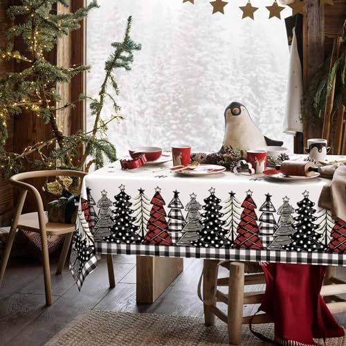 Horaldaily 3 Pack Christmas Disposable Tablecloth, Snow Trees Plastic Rectangular Table Cover for Birthday Anniversary Party Decoration 54×108 Inch – Image 5