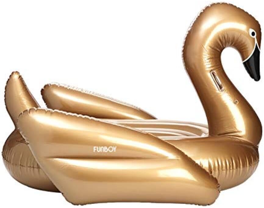 FUNBOY Giant Inflatable Gold Swan Pool Float, Luxury Float for Summer Pool Parties and Entertainment