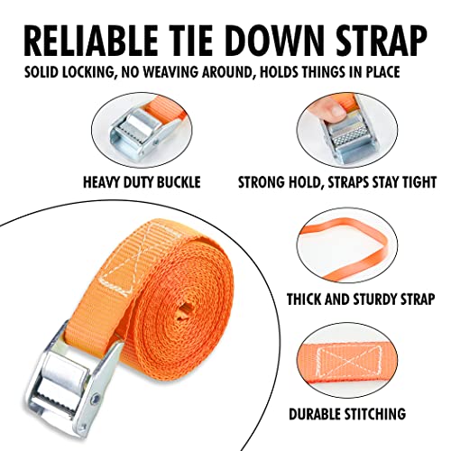 Cartman 1" X 12'Lashing Straps Cargo Tie-Down Strap Up To 600Lbs, 10Pk In Carry Bag, Orange #TOP1