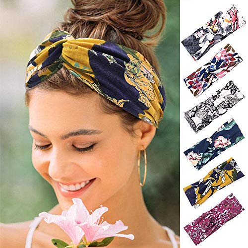 Women Headbands Hair Bands Head Bands Printed Knotted Headbands 6Pack Vintage Modern Style Elastic Turban Head Wraps for Women Twisted Cute Head Band Accessories 3.1 x 9.4 Inch