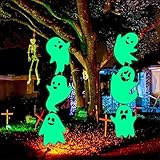 6Pcs Halloween Ghost Yard Stakes Glow in The Dark, 17"x12" Large Light Up Scary Ghost Decorations for Outdoor Lawn, Porch, Cemetery and Indoor Haunted House Displays, Waterproof and Easy Setup